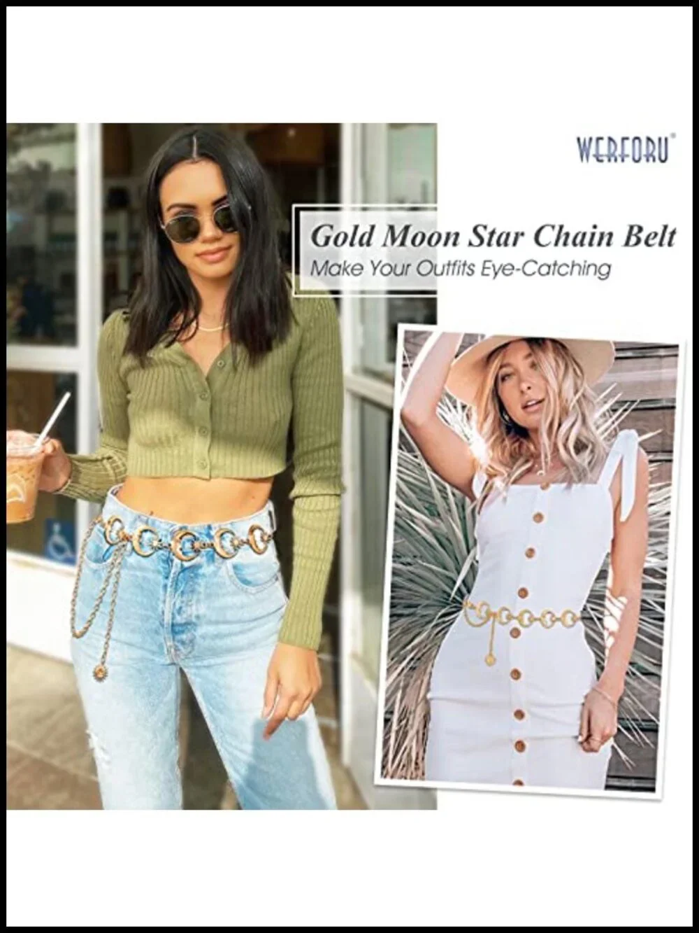 Women's Silver Plated Alloy Metal Link Moon Star Body Chain Belt